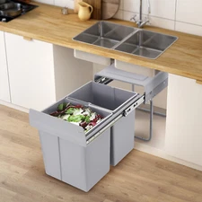 Kitchen Waste Bin 40L Pullout Garbage Trash Can Double Pull-Out Trash Can