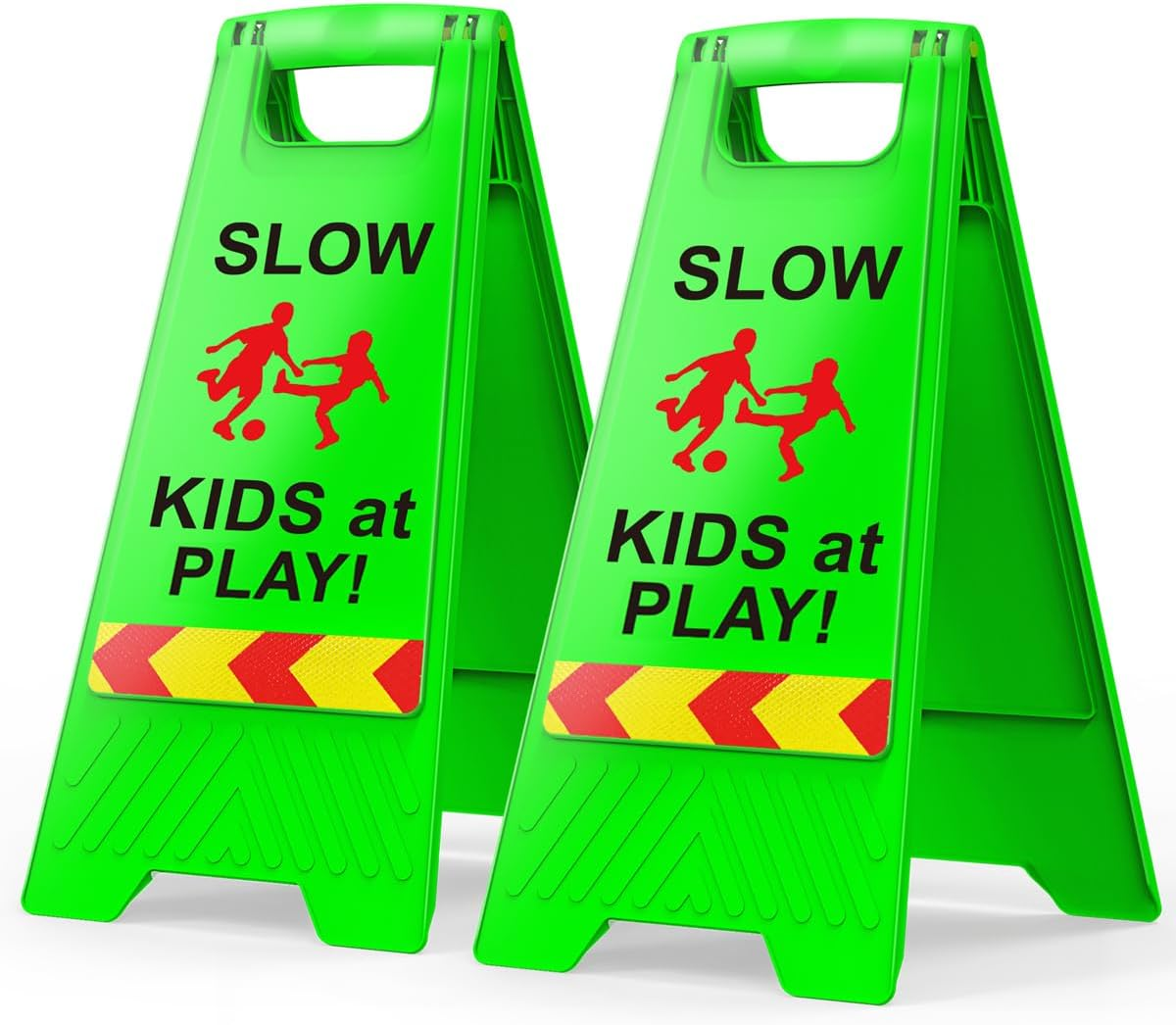Slow Kids at Play! 2 Pack Green Child,Safety Slow-Down-Double-Sided,Signs , Blac