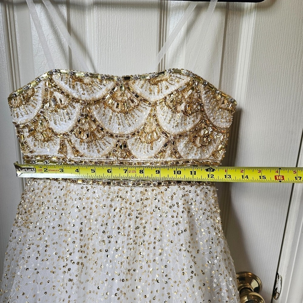 Sherri Hill Dress M Beaded Tulle Homecoming Short Fairy Princess Gold White  2794 | eBay