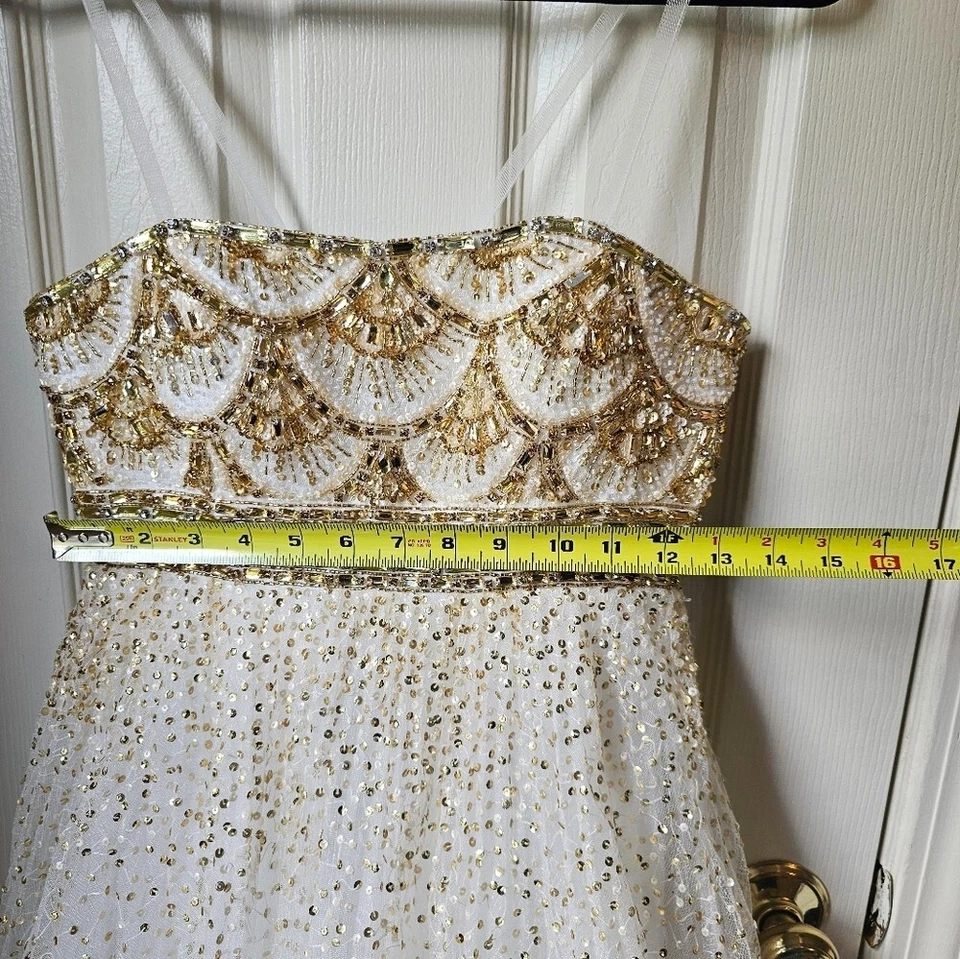 Sherri Hill Dress M Beaded Tulle Homecoming Short Fairy Princess Gold White 2794 - Image 3 of 4