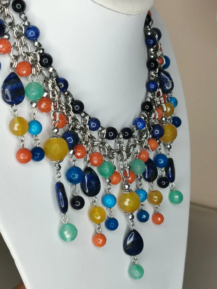 Collana con Pietre Dure semipreziose naturali MANIFATTURA ITALIANA PEZZO UNICO. - Immagine 3 di 4