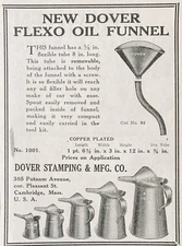 1919 AD.(M23)~DOVER STAMPING MFG. CO. CAMBRIDGE, MASS. DOVER OIL FUNNEL, CANS