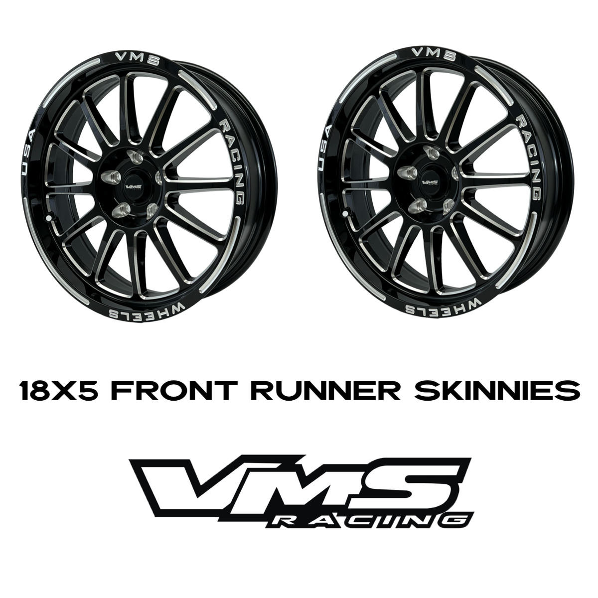 2 VMS RACING BLACKHAWK DRAG RACE WHEELS FRONT 18X5 FOR 05-26 FORD