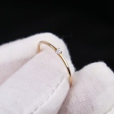 14K Solid Gold Ring 0.02ct Natural Diamond Thin Minimalist Stackable Band US4-8 