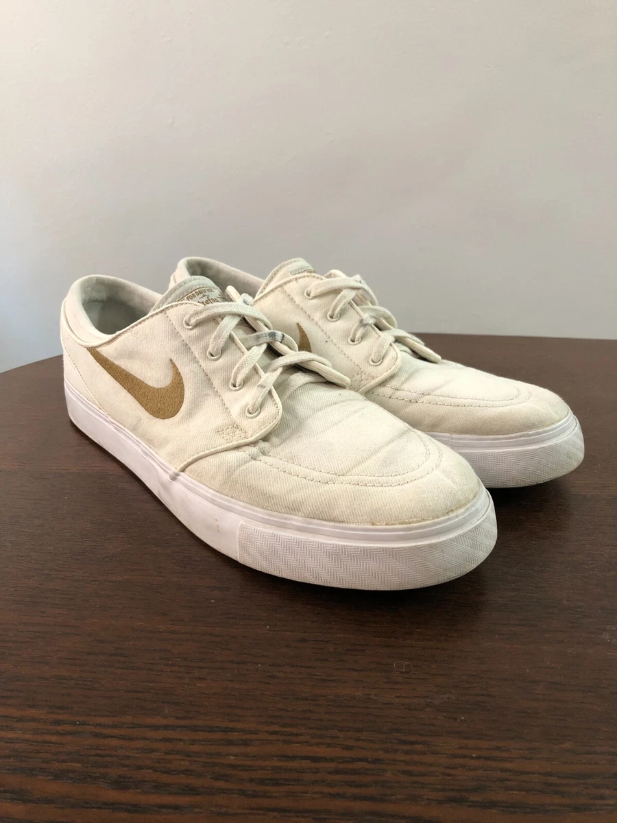 Grande Individualidad Glosario Nike SB Zoom Stefan Janoski White Cream Canvas Sneakers Gold Swoosh US9 |  eBay