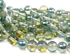 15" 6mm 8mm Golden Sahara Green Mystic Glass round Beads fire polish AB