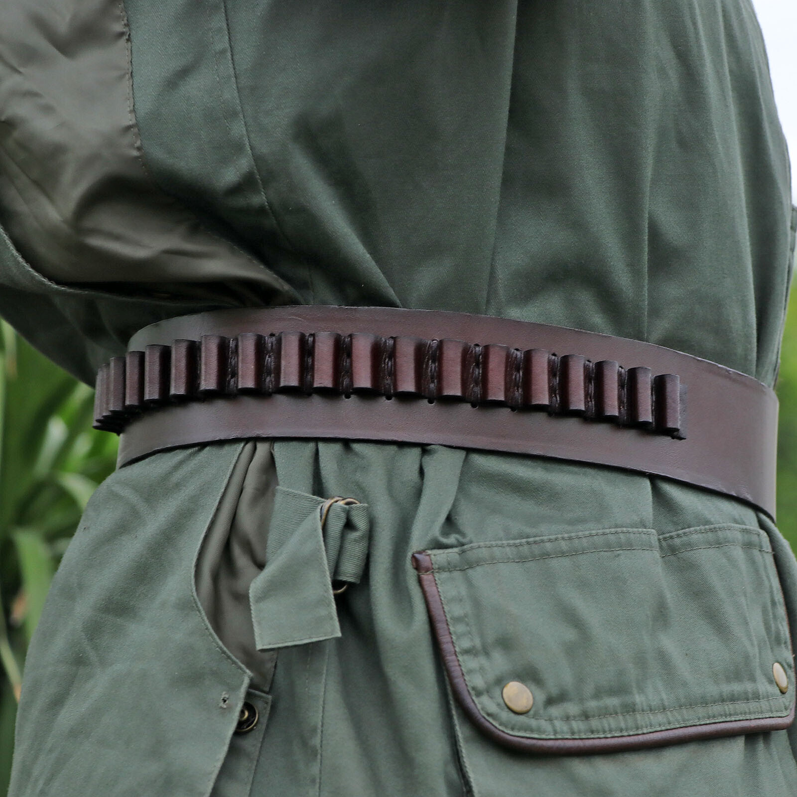 Tourbon 9mm/.38,357 Ammo Bandolier Rifle Cartridges Belt Ammo Carrier in Leather
