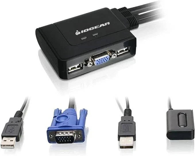 IOGEAR 2 Port USB KVM Switch Control Two Computers Monitor K