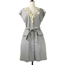 Mina Perhonen Forest Parade VNeck Lace Belted Coat Dress Gray 38 Used
