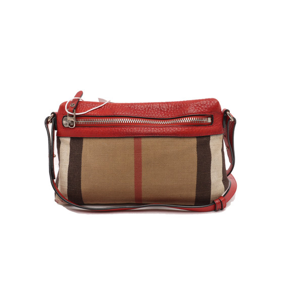Auth BURBERRY Haymarket Check Canvas Leather Trim Small 2Way Shoulder Crossbody