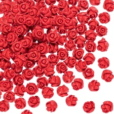 160PCS Cinnabar Carved Rose Beads, 8Mm Red Rose Charm for Jewelry Making, Flower