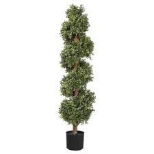 45in Artificial Boxwood Spiral Topiary Tree - Realistic Outdoor Topiary Trees...