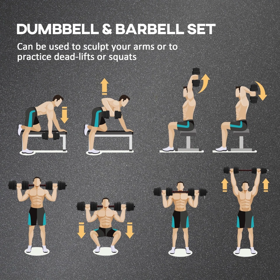 30kg Adjustable 2 IN 1 Barbell Dumbbells Weight Set for Body Fitness Lifting, photo 3 of 5
