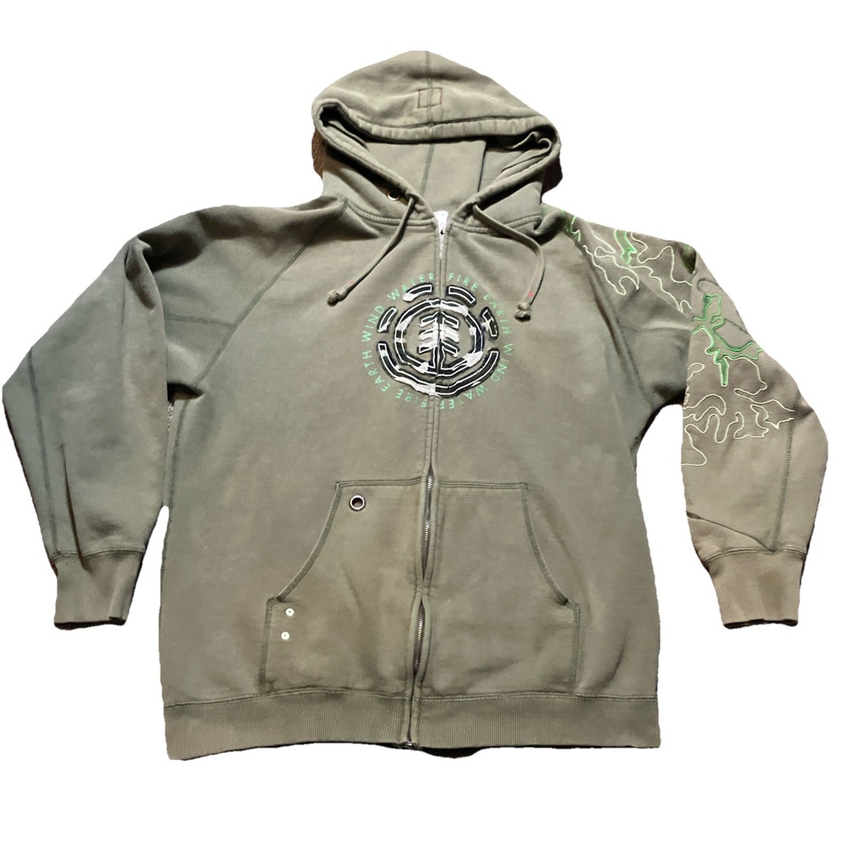 Vintage Y2K Element Zip Hoodie Skateboards Streetwear Thumb Holes 