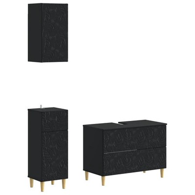 Badezimmerschrank Set 3-teilig schwarz Ingenieurholz schmal Wandmontage 82x41x59cm Schrank