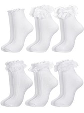 6 Pairs Women Casual Ruffle Lace Ankle Socks Cute Breathable Thin Cool Frilly...