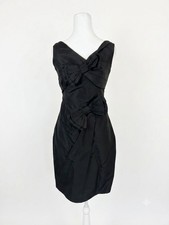 Oscar de la Renta Black Silk Cocktail Dress Bow Detail Made in Italy Womens 0