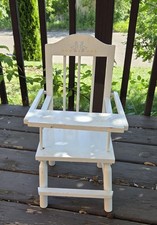 Muñeca de madera vintage de los años 80 silla alta blanca country azul gansos cottagecore
