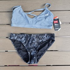 TYR Womens Durafast Solid Grey Trinityfit Top W/digi Camo Bikini Sz S NEW No Tag