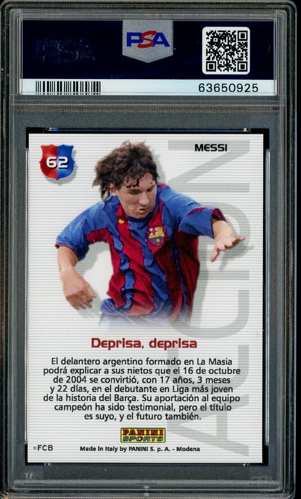 2004-05 Panini Sports Mega Cracks Barca-Campeon #62 Lionel Messi RC Rookie PSA 6 view 2