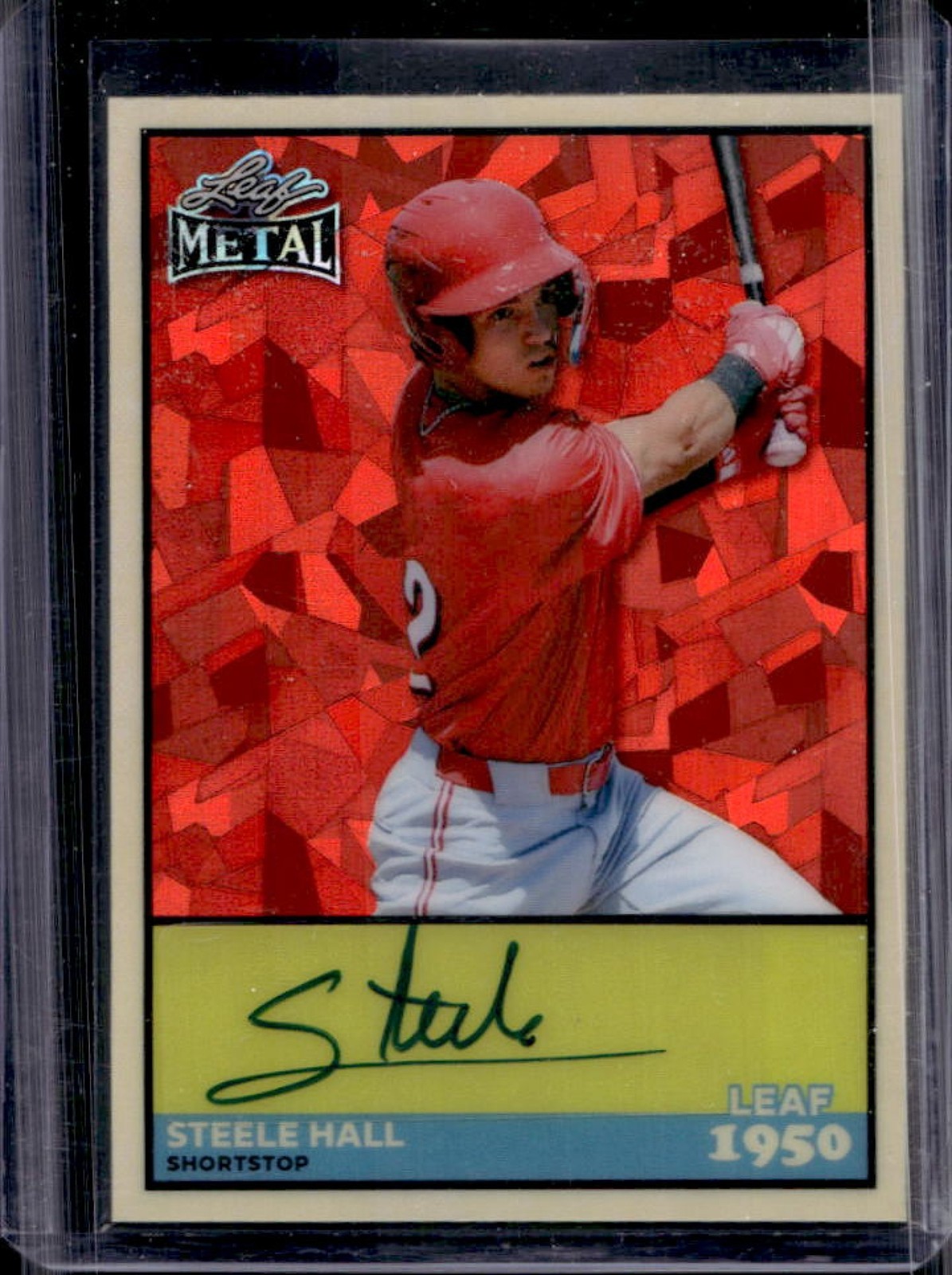 2026 Leaf Metal Baseball Steele Hall 1950 Auto Autograph Crystal Red #1/1 view 1