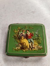 Vintage CARA MIA Powder Compact Gold & Black Heart Metal w Mirror Inside