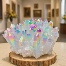 2lb Rainbow Angel Aura Crystal Geode Cluster Mineral Specimen Art Home Decor