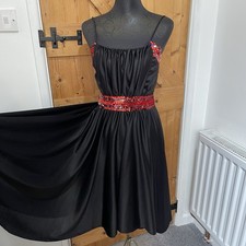 Vintage 70s 80s Shubette London black Crepe Red Sequin Skater Party Dress | S
