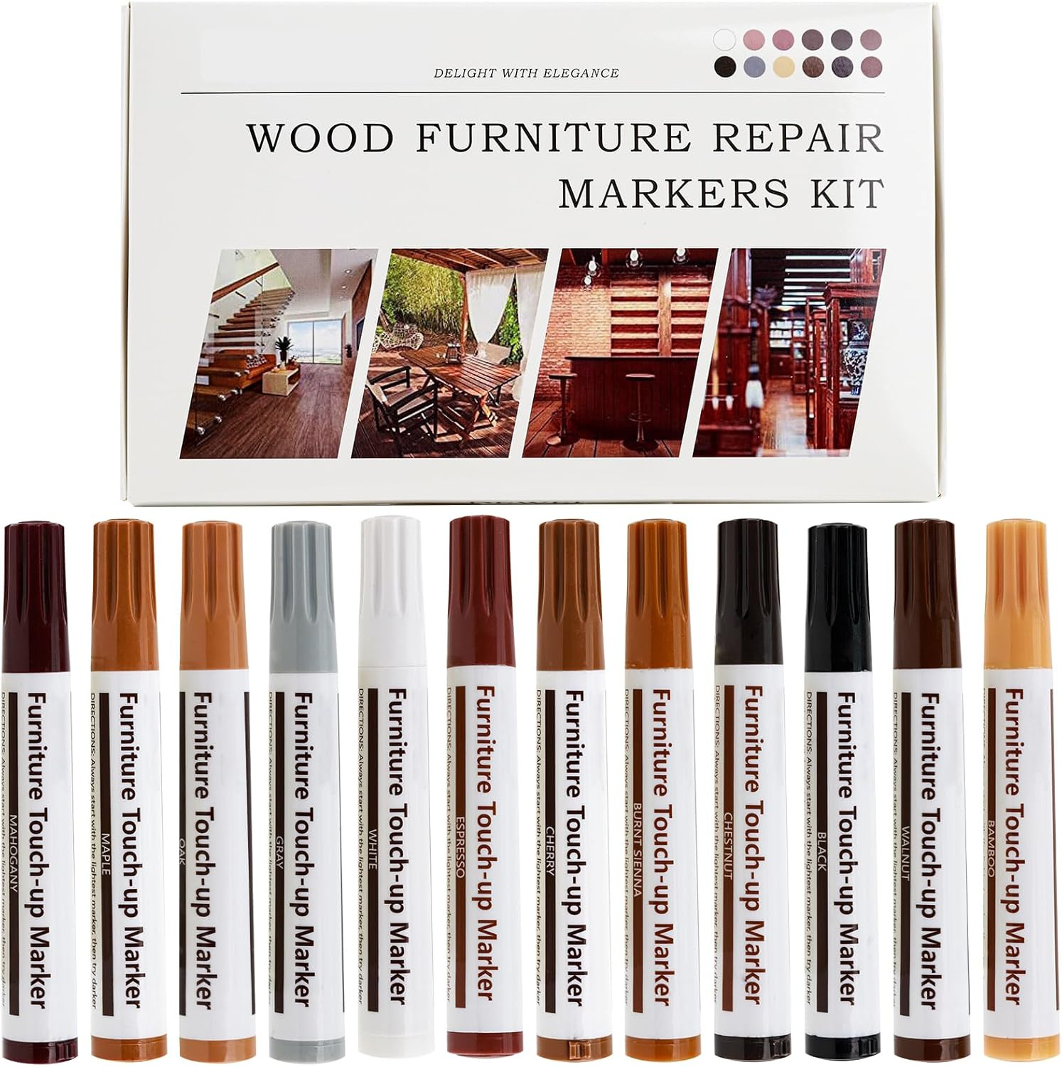 New Upgrade Furniture Pens for Touch Up, 12 Colors Wood Scra