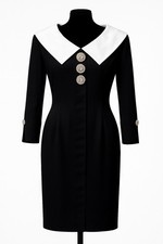 Christian Dior Vintage Black Satin-Collar Cocktail Dress Size 8