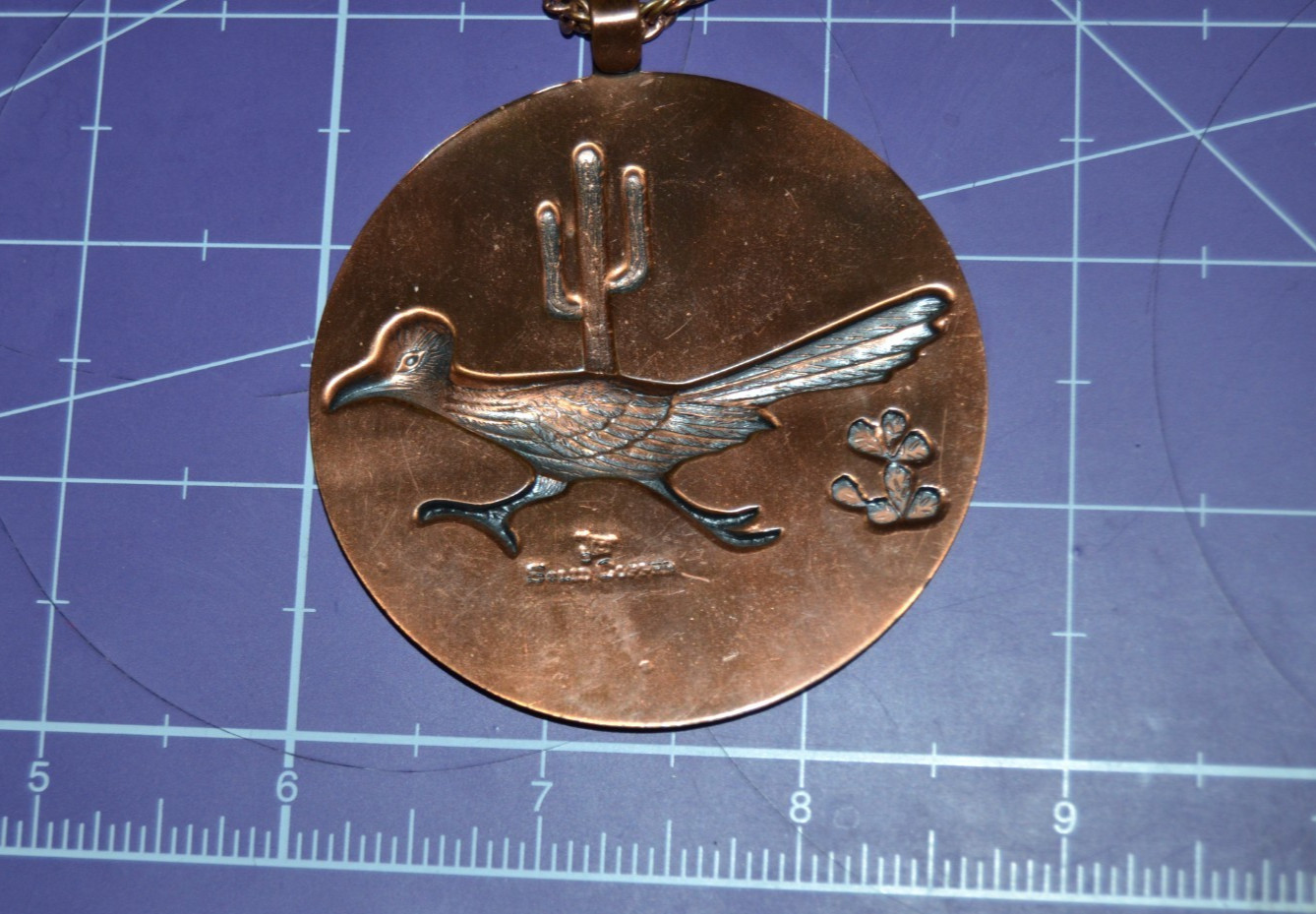 MCM Solid Copper Roadrunner Cactus Medallion Neck… - image 3