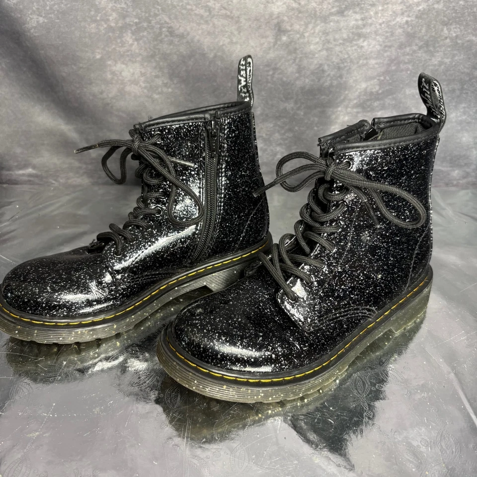 Dr Martens 1460J Botas Niñas 3 Negro Brillo Cuero Airwair Cremallera Con Cordones Foto 4 de 4