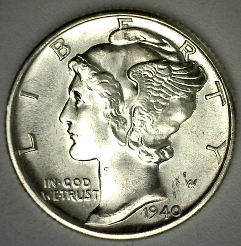 1940 D Mercury Silver Dime 10c US Type Coin Uncirculated Denver Mint