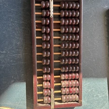 Vintage Chinese Abacus Lacquered Wood Brass 13 Rows 91 Beads