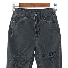 American Eagle womens distressed Mom jeans size 00 high rise gray charcoal wash