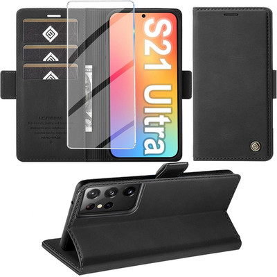 Handyhülle für Samsung Galaxy S21 Ultra RFID Datenschutz Hülle aus Leder Schwarz
