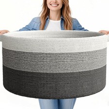 125L Extra Large Blanket Basket, 25" x 16", Jumbo Laundry Woven Baskets Decor...