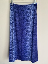 Vintage M Slim Juniors Aqua Blues Maxi Skirt 90s Y2K Boho Fairycore Stamp Floral