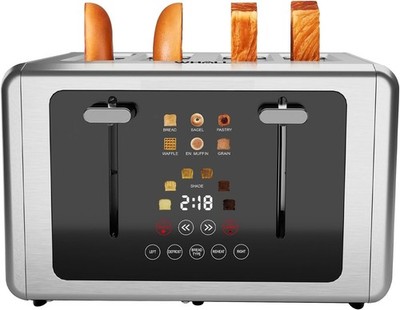4 Slice Touch Screen Toaster, Stainless Steel Toasters Digital Timer
