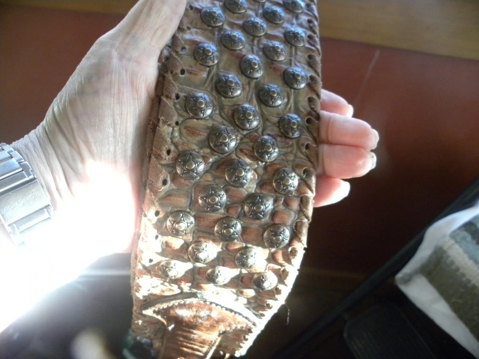 CINTURÓN CADERA KURTMEN MARRÓN 4" TACHUELAS ANCHAS CUERO XS 29" ~ 31" Foto 2 de 4