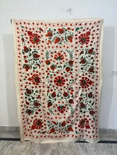Vintage Hand Embroidered Suzani Textile: Central Asian Bohemian Wall Hanging