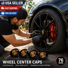 4 Porsche Oem Center Hub Caps Concave 76mm Gloss Black 911 Macan Cayenne