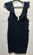 Lulus NWT Cocktail Bodycon Lace Dress V Neck Ruffle Sleeves Navy Blue Size XL