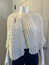 Vintage 1970 Crocheted Poncho Cape White Womens One Size Handmade