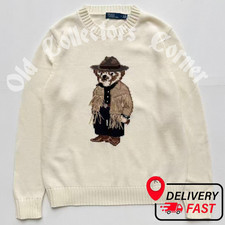 POLO RALPH LAUREN Polo Bear Cowboy Cream Knit Sweater Men  s S Western Fringe