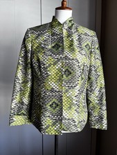 Kasper Women  s Blazer Size 10 Green Geometric Print Open Front Jacket