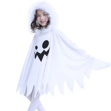 Kids White Ghost Halloween Cloak Small Tinsel Sparkly Hood Girls Size Small S
