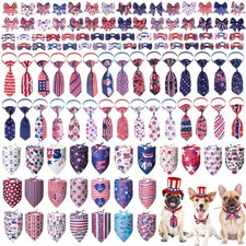 4th Of July Patriotic Dog Bandanas Bow Ties Red White Blue Grooming 120 PCS