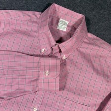 Brooks Brothers Button Down Shirt Men 17-34 Pink Check Milano Fit Supima Cotton
