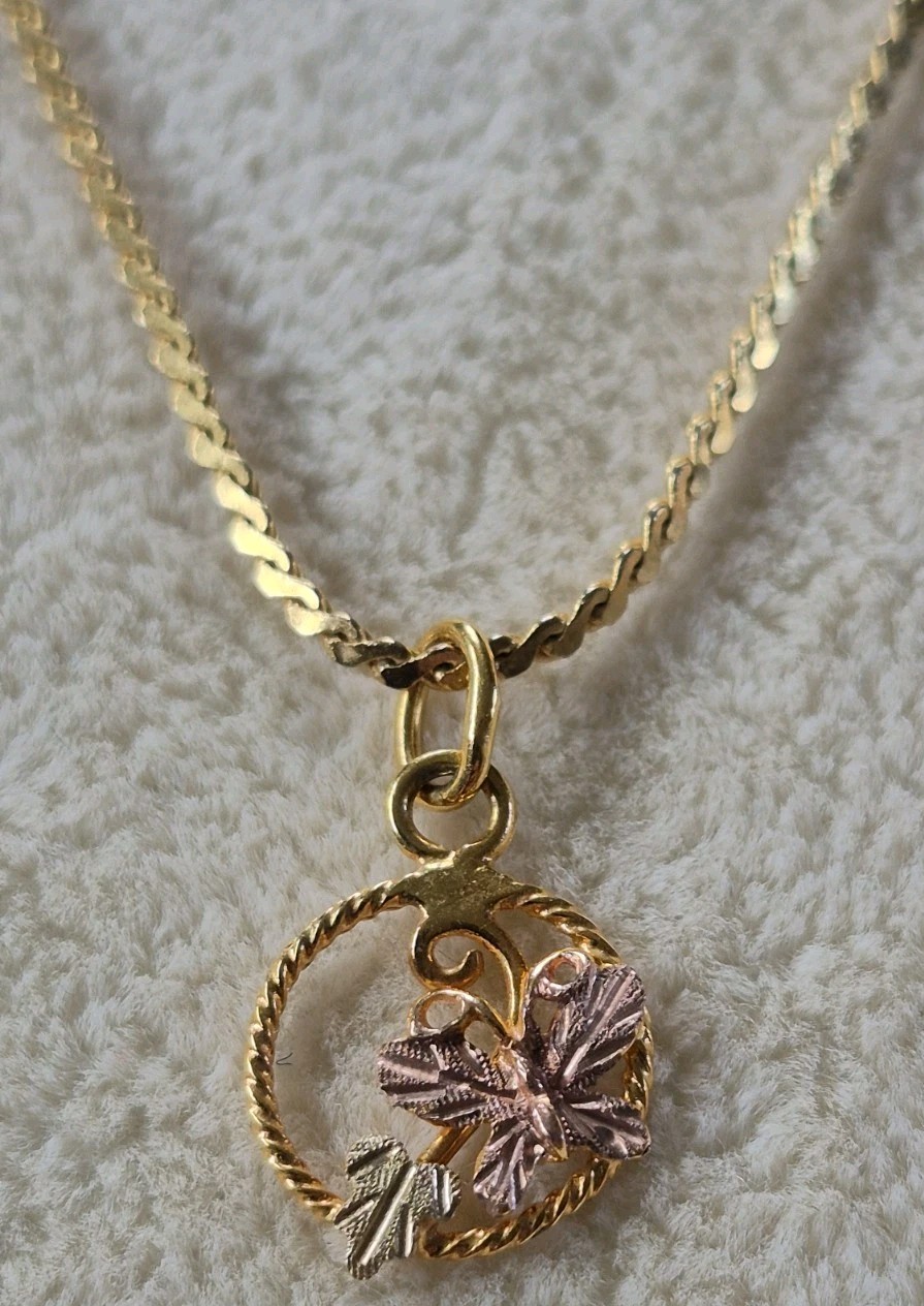 Black Hills Gold  Butterfly Necklace 12k Circular Scroll Work 18